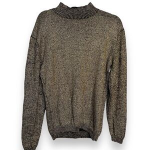 Pronto Moda Mock Neck Sweater Women's Medium Black Gold Metallic VTG Cozy Casual